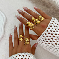 Thumbnail for Geometric 5pcs Chunky Glossy Waterdrop Ring Set - ArtGalleryZen