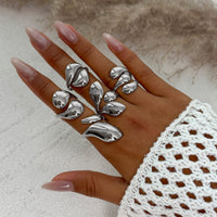 Thumbnail for Geometric 5pcs Chunky Glossy Waterdrop Ring Set - ArtGalleryZen
