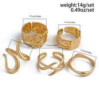 Thumbnail for Geometric 5Pcs Chunky Hammered Stackable Open Ring Set - ArtGalleryZen