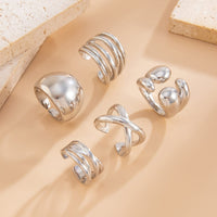 Thumbnail for Geometric 5pcs Chunky Hollow Waterdrop Open Ring Set - ArtGalleryZen
