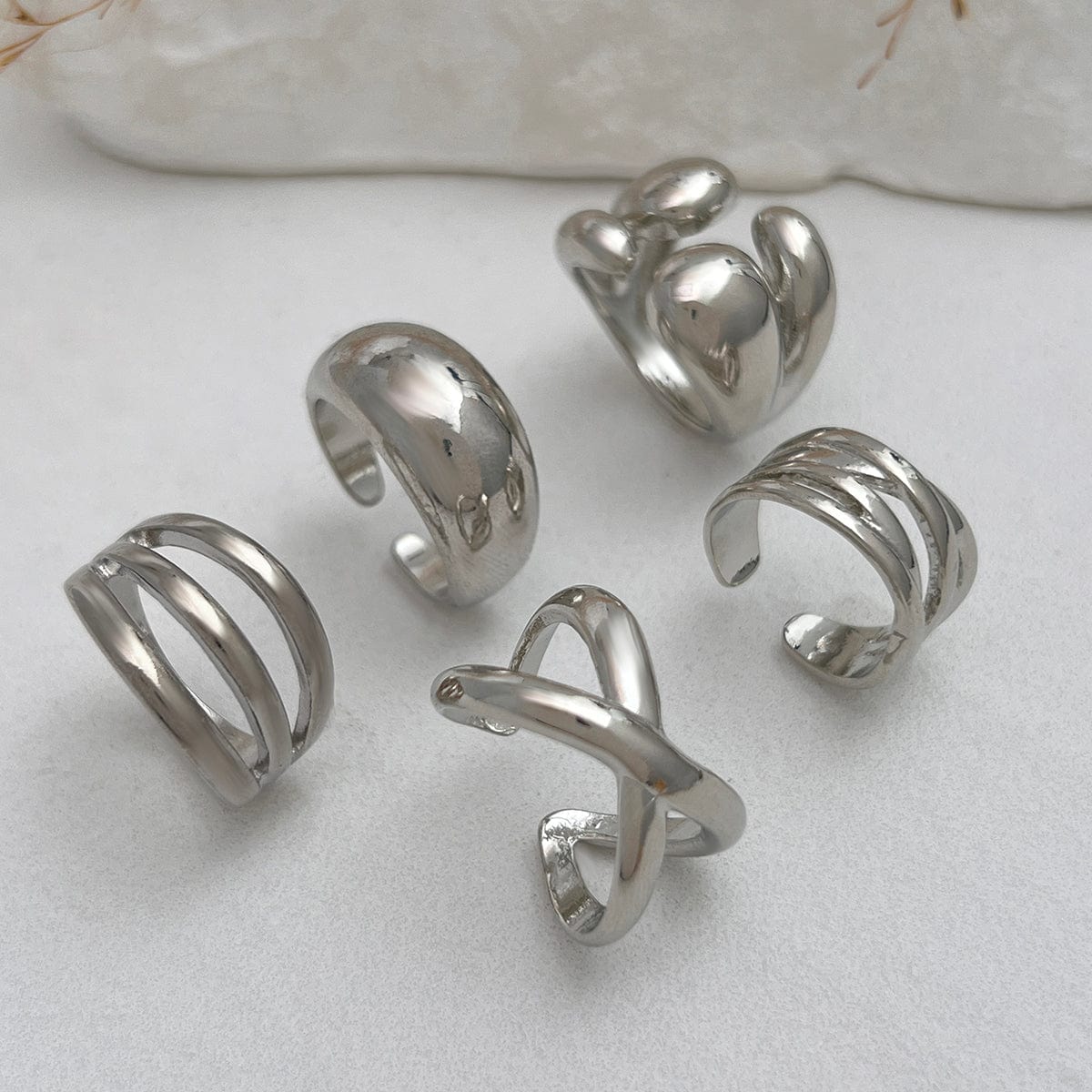 Geometric 5pcs Cross Hollow Open Ring Set - ArtGalleryZen