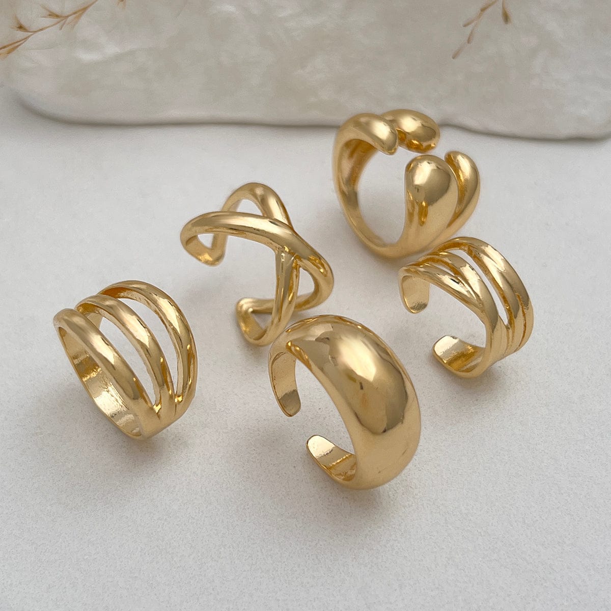 Geometric 5pcs Cross Hollow Open Ring Set - ArtGalleryZen