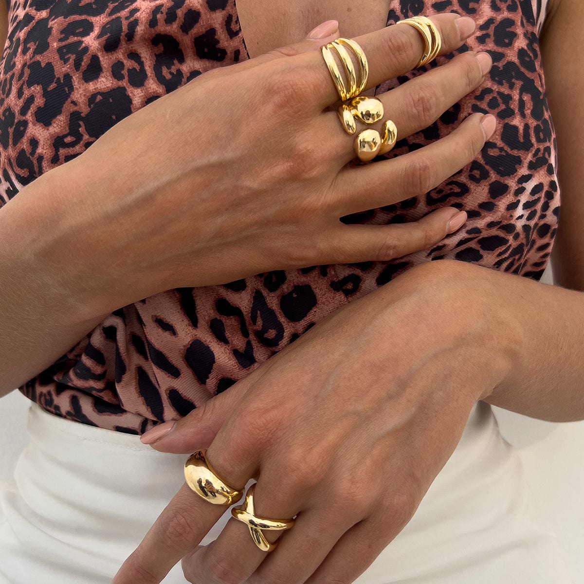 Geometric 5pcs Cross Hollow Open Ring Set - ArtGalleryZen
