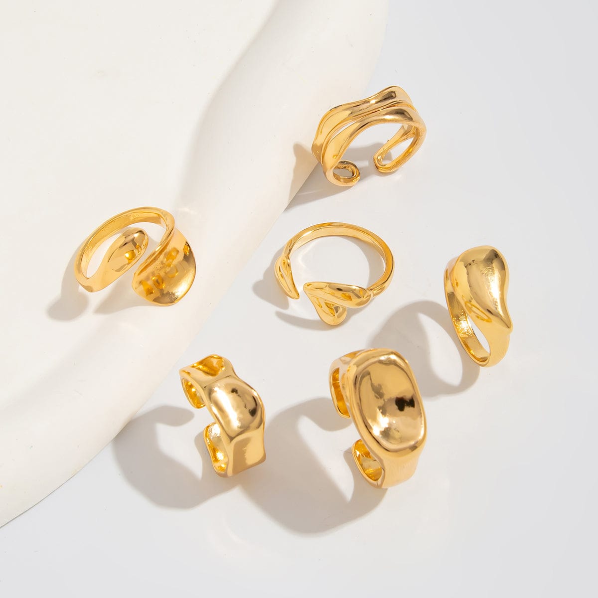 Geometric 5pcs Heart Waterdrop Open Ring Set - ArtGalleryZen
