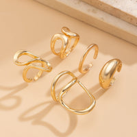Thumbnail for Geometric 5pcs Hollow Curved Pattern Stackable Ring Set - ArtGalleryZen