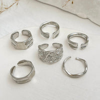 Thumbnail for Geometric 6pcs Gold Silver Plated Textured Open Ring Set - ArtGalleryZen