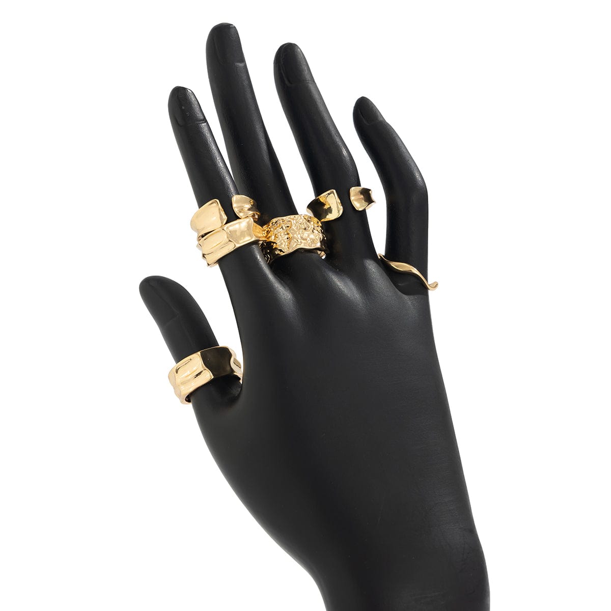 Geometric 6pcs Gold Silver Plated Textured Open Ring Set - ArtGalleryZen