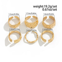 Thumbnail for Geometric 6pcs Gold Silver Plated Textured Open Ring Set - ArtGalleryZen