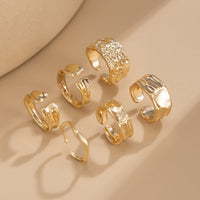 Thumbnail for Geometric 6pcs Gold Silver Plated Textured Open Ring Set - ArtGalleryZen