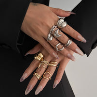 Thumbnail for Geometric 6pcs Irregular Curved Waterdrop Open Ring Set - ArtGalleryZen