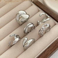 Thumbnail for Geometric 6pcs Irregular Curved Waterdrop Open Ring Set - ArtGalleryZen