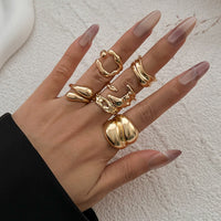 Thumbnail for Geometric 6pcs Irregular Curved Waterdrop Open Ring Set - ArtGalleryZen
