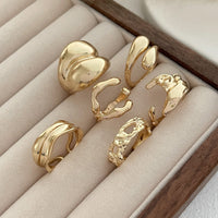 Thumbnail for Geometric 6pcs Irregular Curved Waterdrop Open Ring Set - ArtGalleryZen