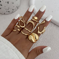 Thumbnail for Geometric 6pcs Irregular Waterdrop Chunky Ring Set - ArtGalleryZen
