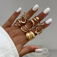 Thumbnail for Geometric 6pcs Irregular Waterdrop Chunky Ring Set - ArtGalleryZen