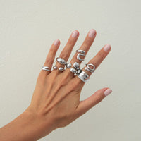 Thumbnail for Geometric 7pcs Gold Silver Tone Chunky Hollow Waterdrop Ring Set - ArtGalleryZen