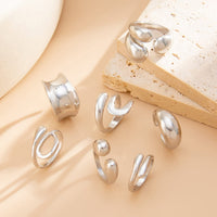 Thumbnail for Geometric 7pcs Gold Silver Tone Chunky Hollow Waterdrop Ring Set - ArtGalleryZen