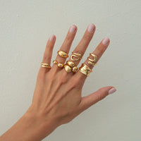Thumbnail for Geometric 7pcs Gold Silver Tone Chunky Hollow Waterdrop Ring Set - ArtGalleryZen
