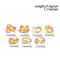 Thumbnail for Geometric 7pcs Gold Silver Tone Chunky Hollow Waterdrop Ring Set - ArtGalleryZen