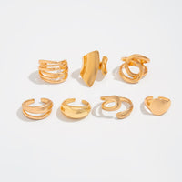 Thumbnail for Geometric 7pcs Irregular Curved Chunky Hollow Ring Set - ArtGalleryZen