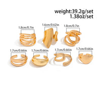 Thumbnail for Geometric 7pcs Irregular Curved Chunky Hollow Ring Set - ArtGalleryZen