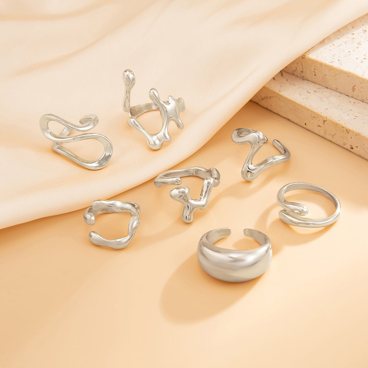 Geometric 7pcs Irregular Waterdrop Ring Set - ArtGalleryZen