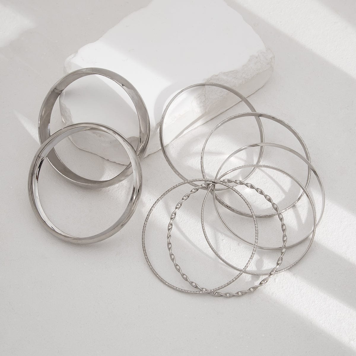 Geometric 8 Pieces Gold Silver Tone Bangle Bracelet Set - ArtGalleryZen