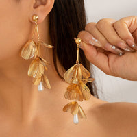 Thumbnail for Geometric Abstract Chunky Dangling Floral Pearl Earrings - ArtGalleryZen