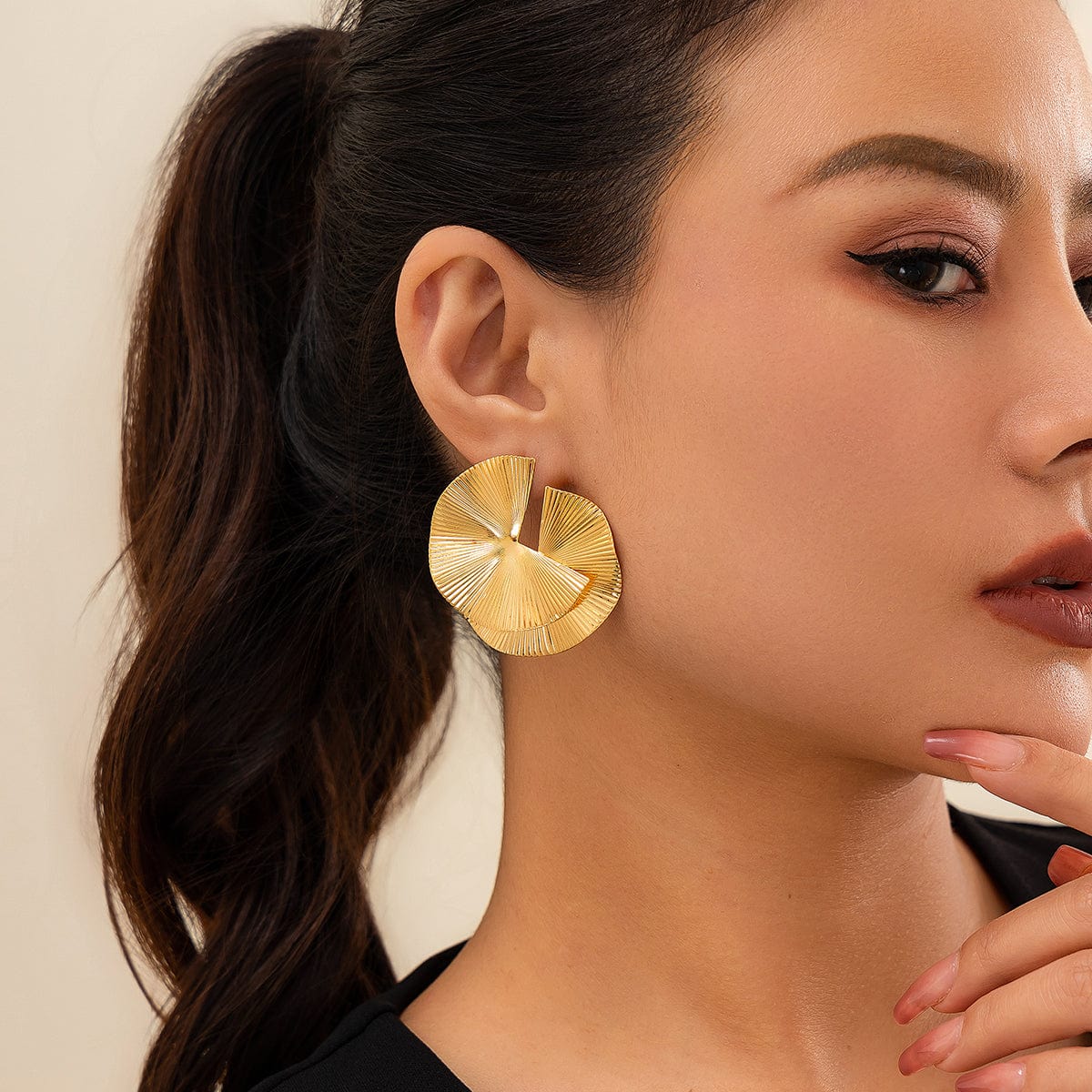 Geometric Double Layer Fan Shaped Earrings - ArtGalleryZen