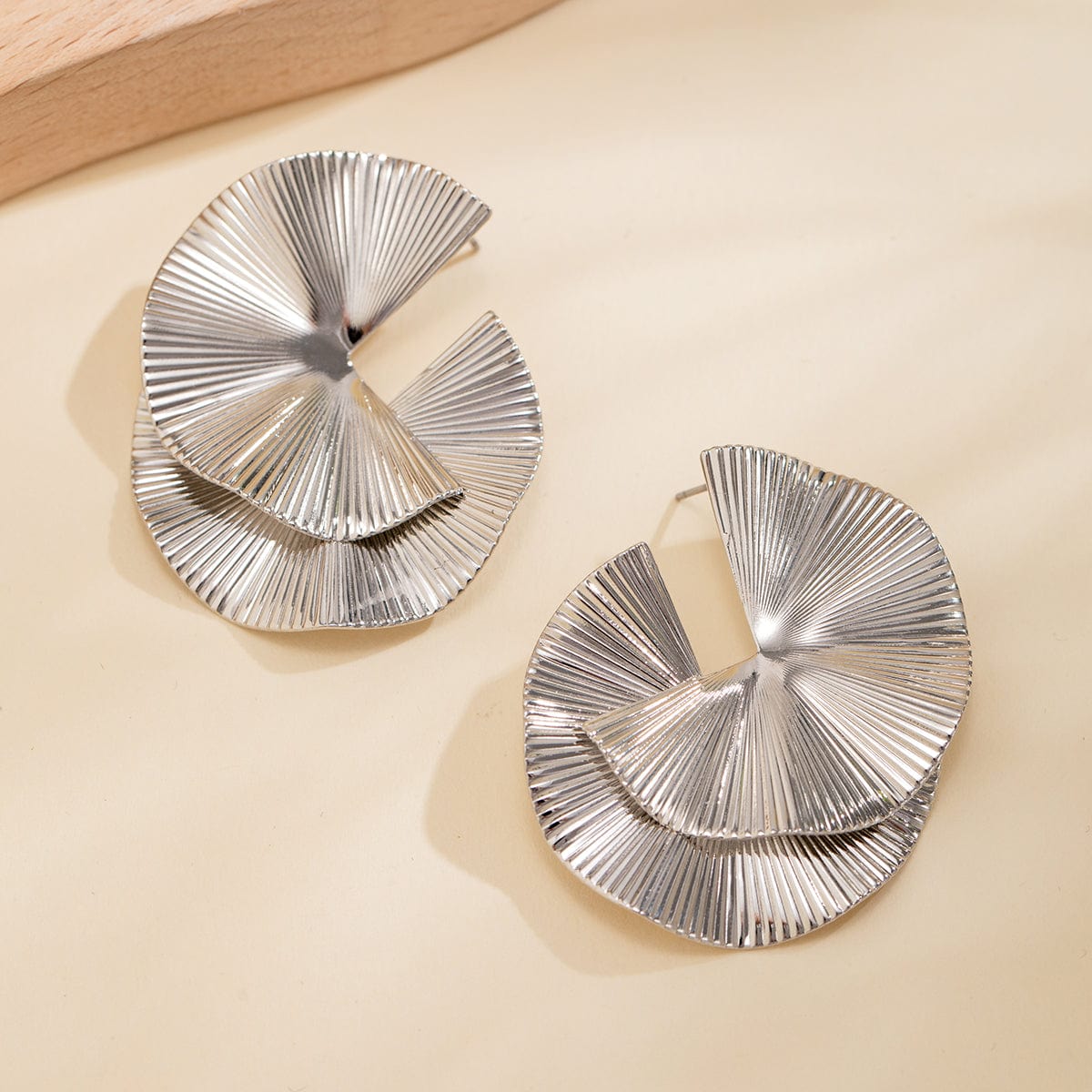 Geometric Double Layer Fan Shaped Earrings - ArtGalleryZen