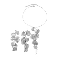 Thumbnail for Geometric Abstract Gold Silver Tone Leaf Pendant Earrings Necklace Set - ArtGalleryZen