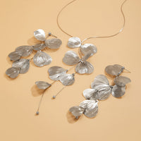 Thumbnail for Geometric Abstract Gold Silver Tone Leaf Pendant Earrings Necklace Set - ArtGalleryZen