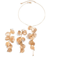Thumbnail for Geometric Abstract Gold Silver Tone Leaf Pendant Earrings Necklace Set - ArtGalleryZen