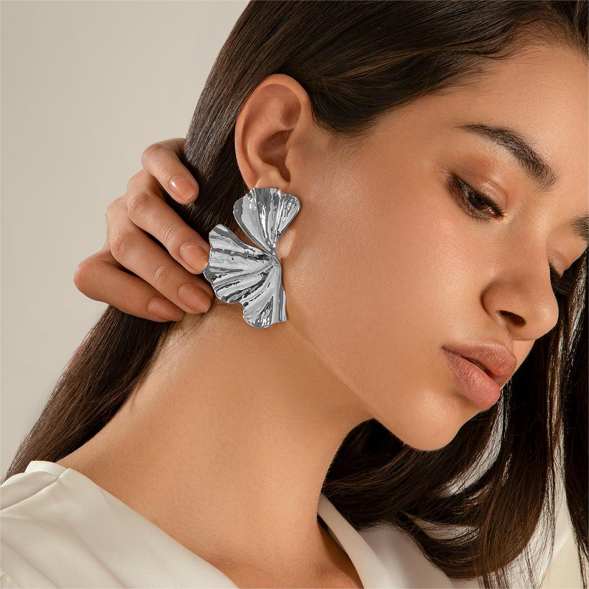 Geometric Abstract Lotus Leaf Earrings - ArtGalleryZen