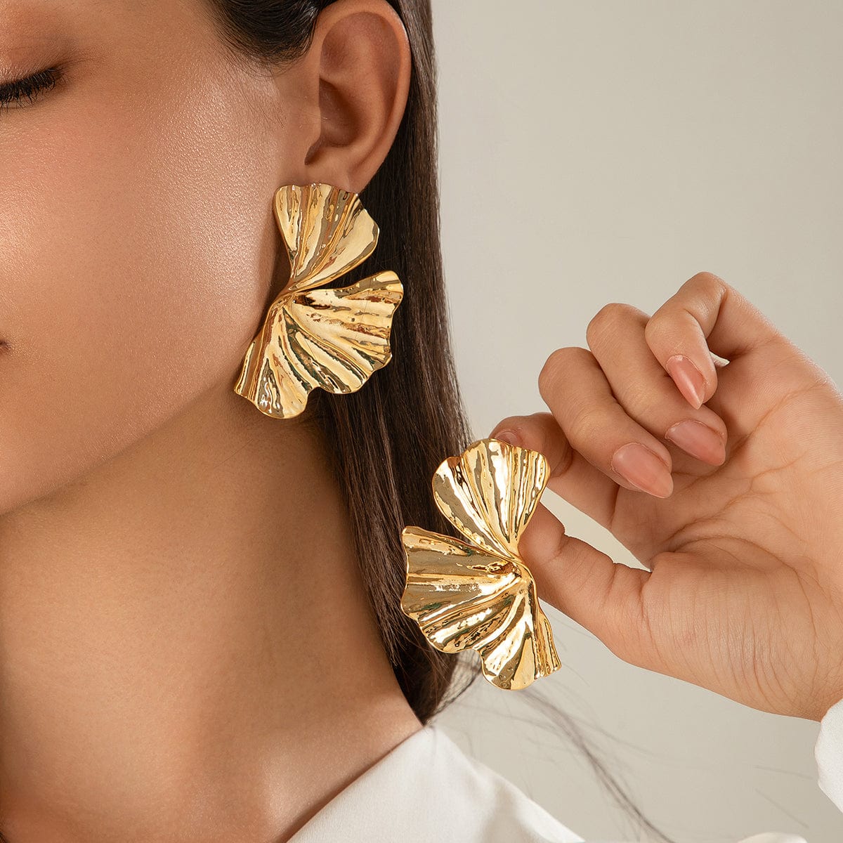 Geometric Abstract Lotus Leaf Earrings - ArtGalleryZen