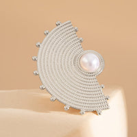 Thumbnail for Geometric Abstract Lotus Leaf Feather Pearl Open Ring Set - ArtGalleryZen