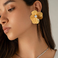 Thumbnail for Geometric Abstract Pearl Floral Pattern Earrings - ArtGalleryZen