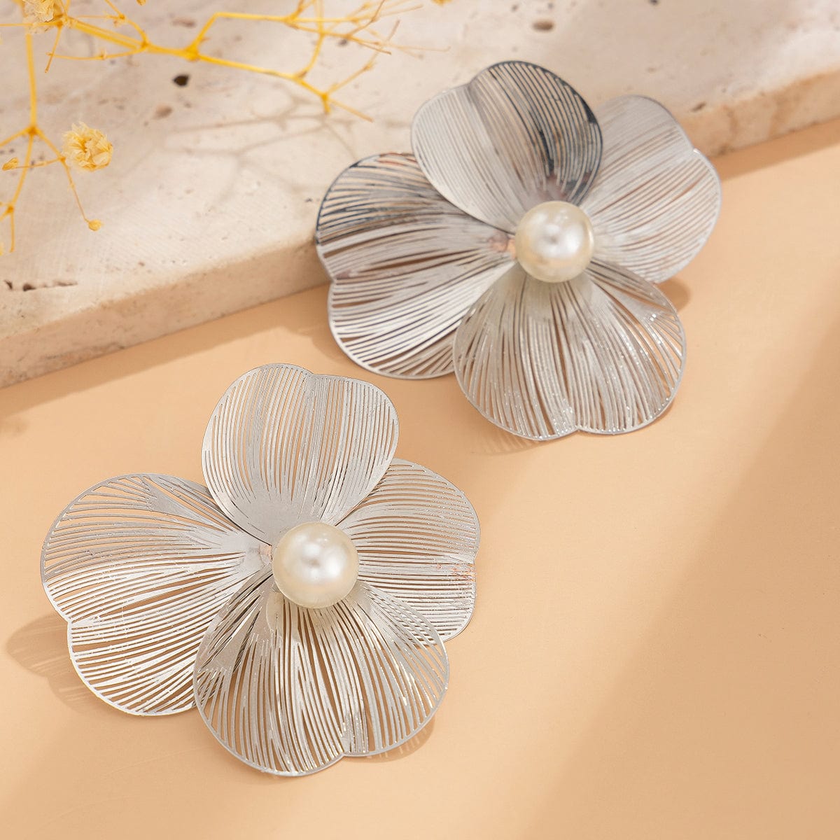 Geometric Abstract Pearl Floral Pattern Earrings - ArtGalleryZen