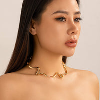 Thumbnail for Geometric Abstract Wave Ribbon Collar Necklace - ArtGalleryZen