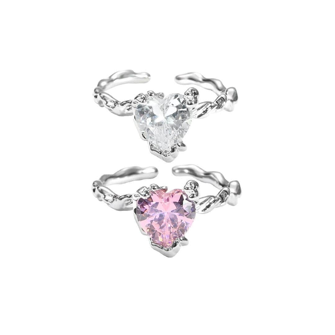 Geometric Adjustable Crystal Heart Ring - ArtGalleryZen