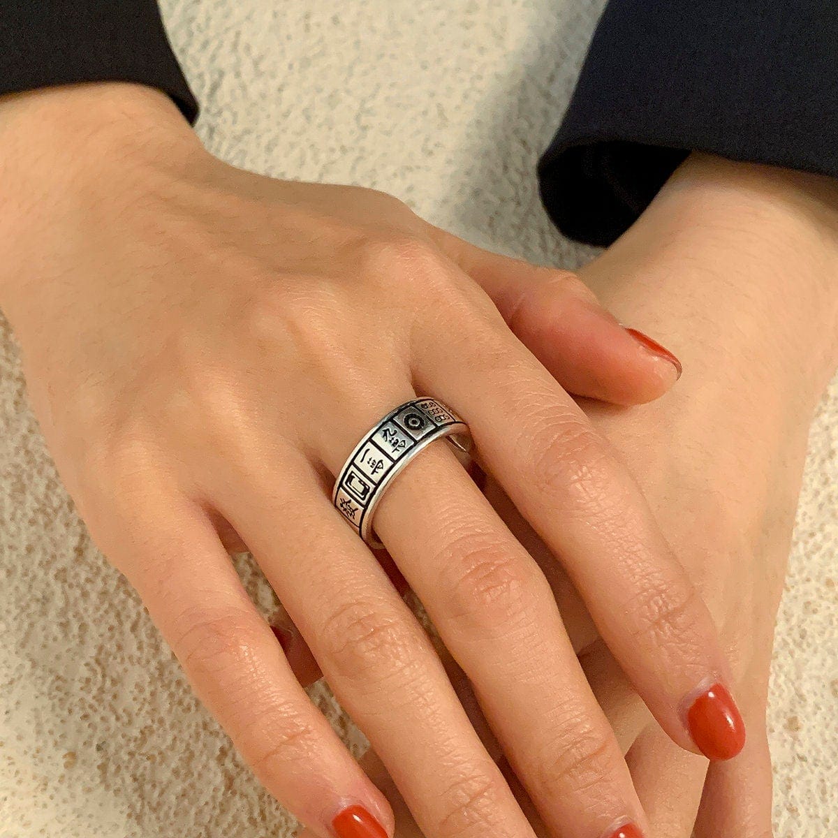 Geometric Antique Silver Mahjong Ring - ArtGalleryZen
