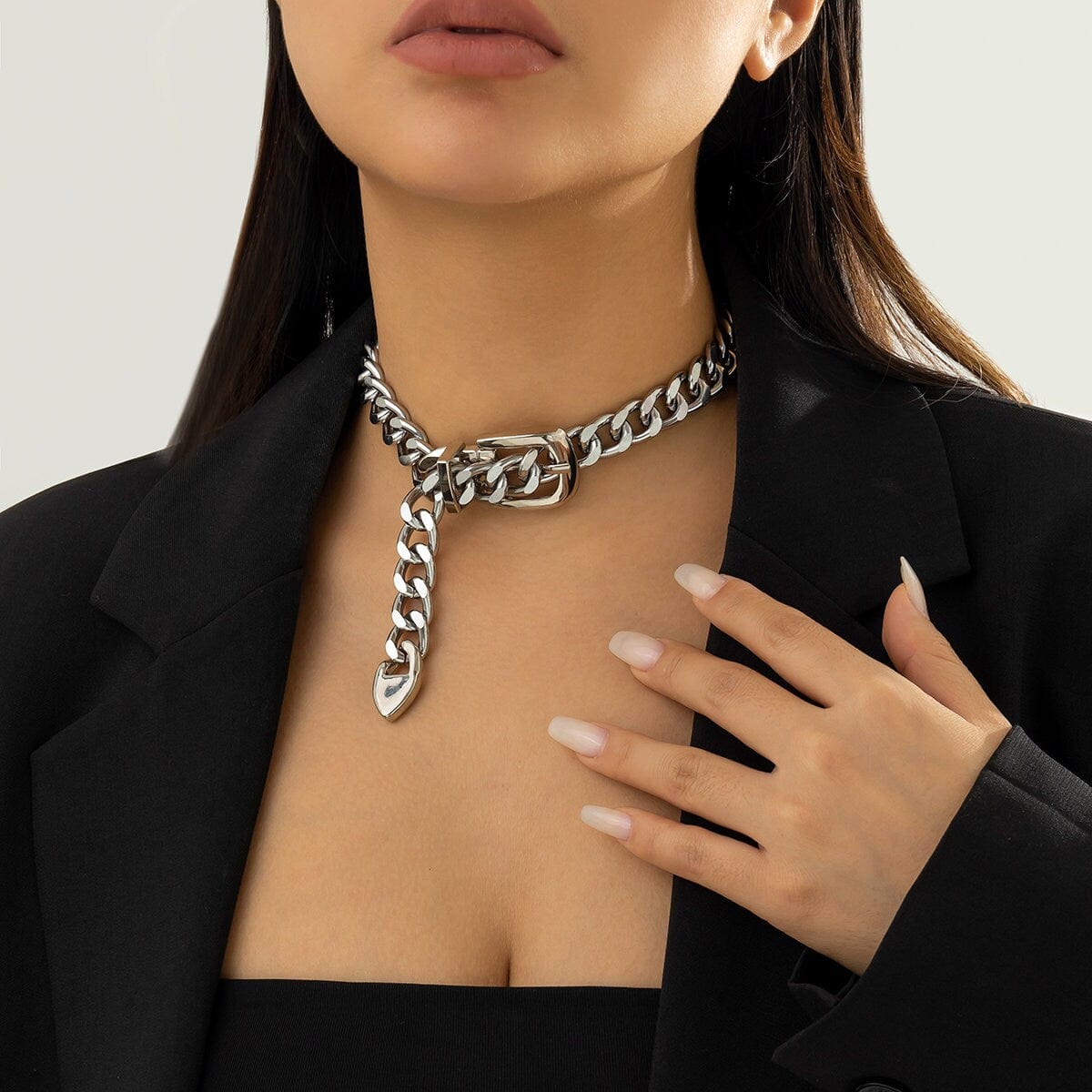 Geometric Chunky Belt Chain Choker Necklace - ArtGalleryZen