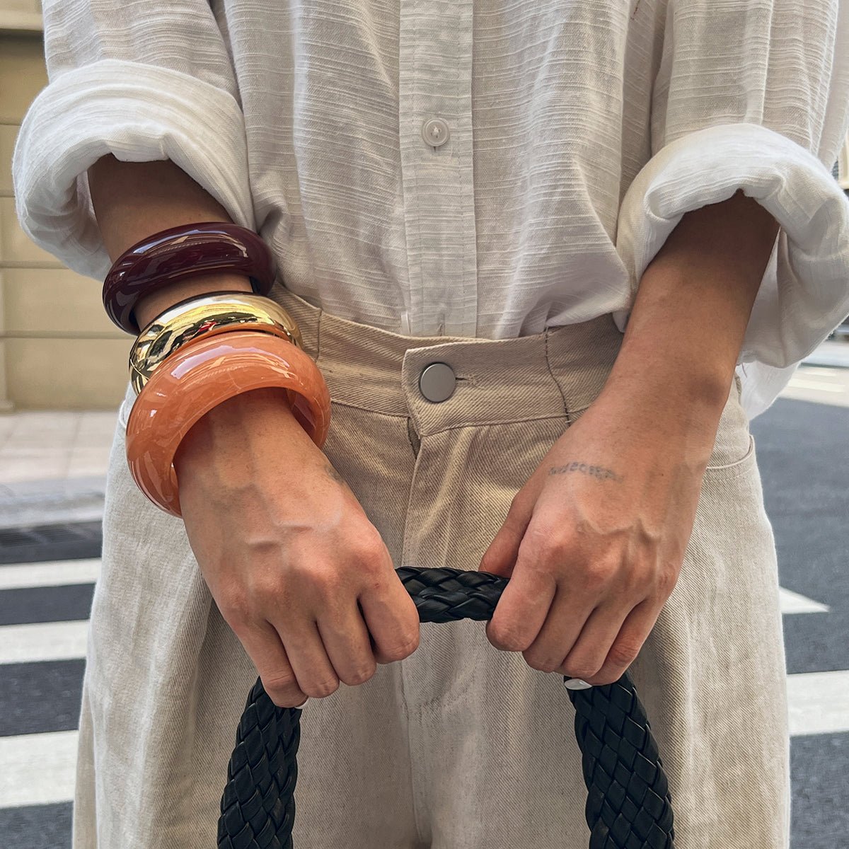 Geometric Chunky Glossy Bangle Bracelet Set - ArtGalleryZen
