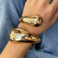 Thumbnail for Geometric Chunky Gold Silver Plated Glossy Open Bangle Bracelet - ArtGalleryZen