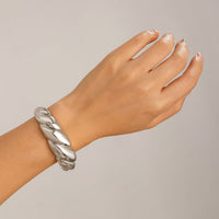Thumbnail for Geometric Chunky Gold Silver Plated Water Ripple Bangle Bracelet - ArtGalleryZen
