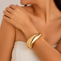 Thumbnail for Geometric Chunky Gold Silver Tone Curved Wide Cuff Bangle Bracelet - ArtGalleryZen