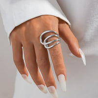 Thumbnail for Geometric Chunky Gold Silver Tone Hollow Ring - ArtGalleryZen