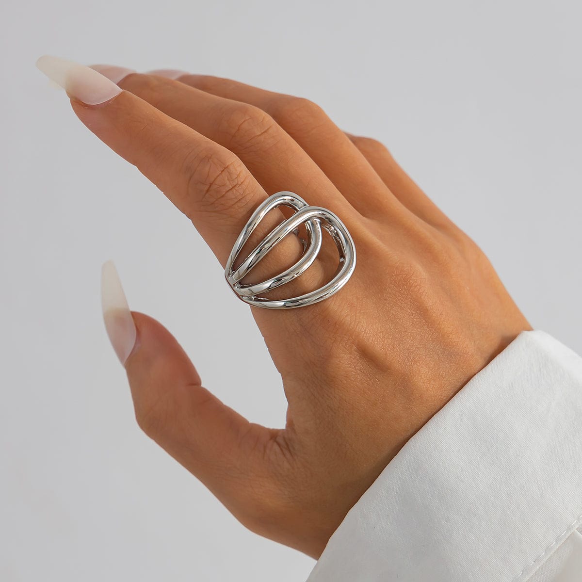 Geometric Chunky Gold Silver Tone Hollow Ring - ArtGalleryZen