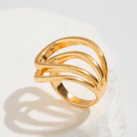 Thumbnail for Geometric Chunky Gold Silver Tone Hollow Ring - ArtGalleryZen