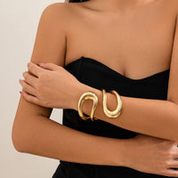 Thumbnail for Geometric Chunky Gold Silver Tone Irregular Hoop Bangle Bracelet - ArtGalleryZen